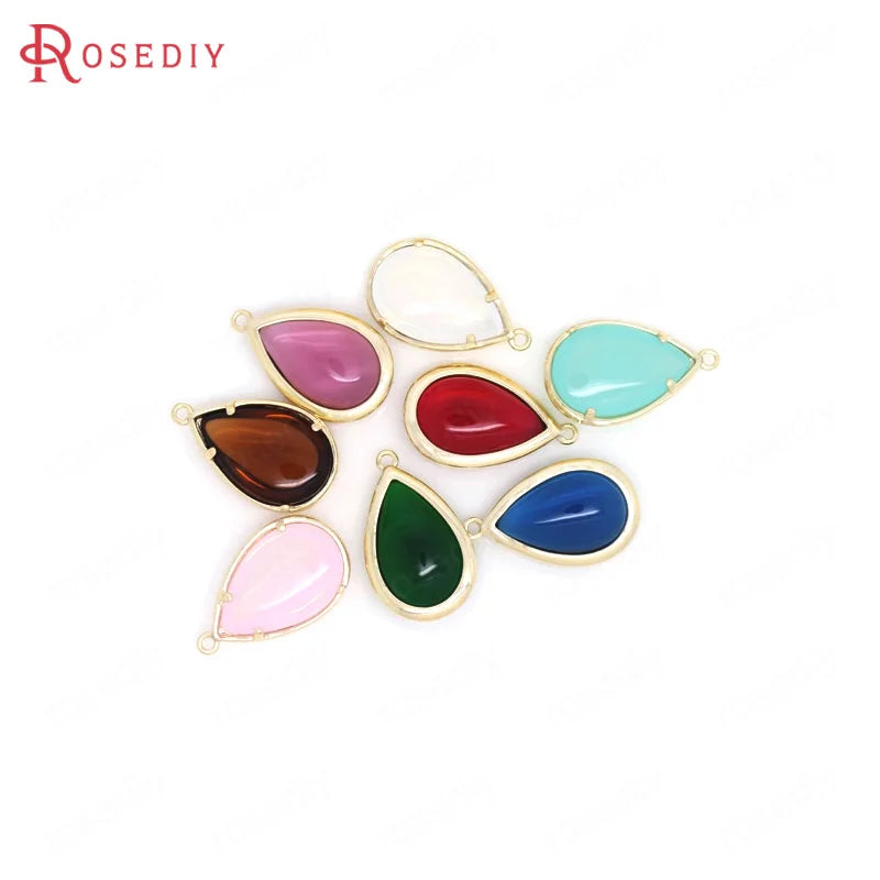 4PCS Tear Drop Shape Glass Beads Charms Pendants