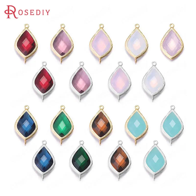 4PCS 14x24MM Champagne/Silver Brass Glass Beads 2-Holes Drop Shape Charms