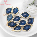 4PCS 14x24MM 24K/Silver Brass Glass Beads 2 Holes Drop Shape Connect Charms