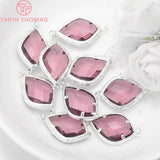 4PCS 14x24MM 24K/Silver Brass Glass Beads 2 Holes Drop Shape Connect Charms