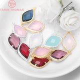 4PCS 14x24MM 24K/Silver Brass Glass Beads 2 Holes Drop Shape Connect Charms