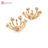 4PCS 14x8MM 24K Plated Brass Zircon Bead Caps DIY Jewelry Findings