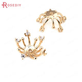 4PCS 14x8MM 24K Plated Brass Zircon Bead Caps DIY Jewelry Findings