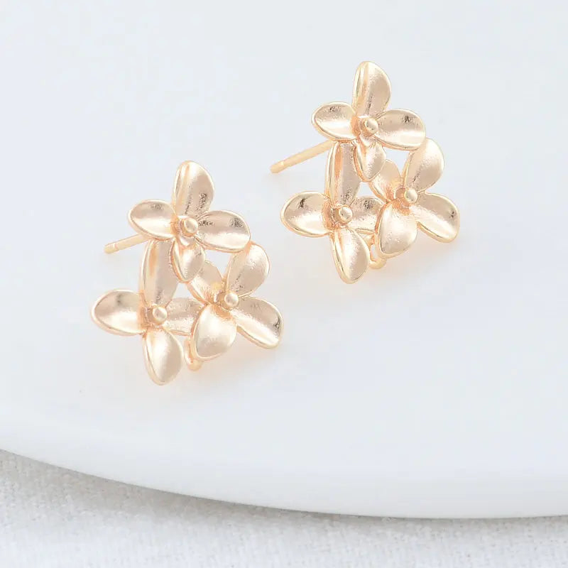 4PCS 15*16MM 14K Plated Brass Flowes Stud Earrings High Diy DIY Jewelry Making