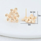 4PCS 15*16MM 14K Plated Brass Flowes Stud Earrings High Diy DIY Jewelry Making