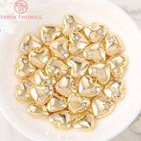 4PCS 15x15MM 24K Brass Zircon Heart Charm Pendants for Jewelry Making