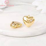 4PCS 15x15MM 24K Brass Zircon Heart Charm Pendants for Jewelry Making
