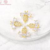 4PCS 15x15MM Bee Charm Pendants 24K Brass Zircon DIY Jewelry Findings