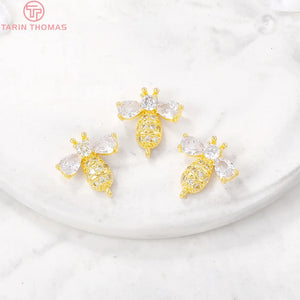 4PCS 15x15MM Bee Charm Pendants 24K Brass Zircon DIY Jewelry Findings