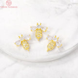 4PCS 15x15MM Bee Charm Pendants 24K Brass Zircon DIY Jewelry Findings