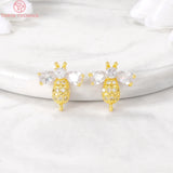 4PCS 15x15MM Bee Charm Pendants 24K Brass Zircon DIY Jewelry Findings