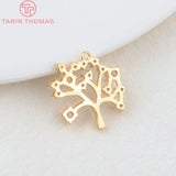 4PCS 15x16MM 24K Plated Brass Zircon Tree Charms Pendants
