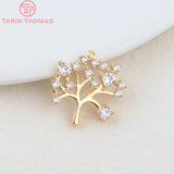 4PCS 15x16MM 24K Plated Brass Zircon Tree Charms Pendants