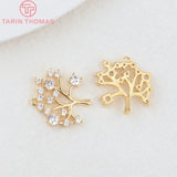 4PCS 15x16MM 24K Plated Brass Zircon Tree Charms Pendants