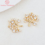 4PCS 15x16MM 24K Plated Brass Zircon Tree Charms Pendants