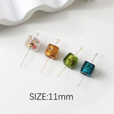 4PCS 17mm 11mm Square Glass Beads Silver Foil Loose Bead Pendant