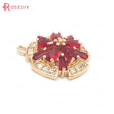 4PCS 17x20MM Champagne Brass Zircon Flower Charms Pendants