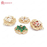 4PCS 17x20MM Champagne Brass Zircon Flower Charms Pendants