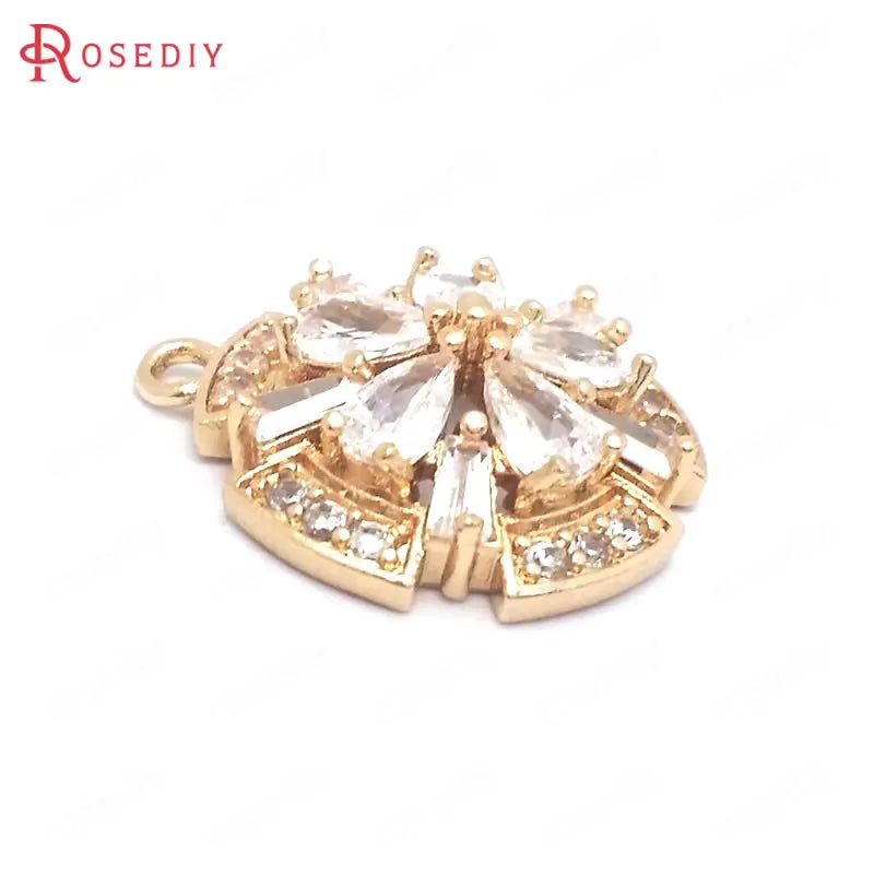 4PCS 17x20MM Champagne Brass Zircon Flower Charms Pendants