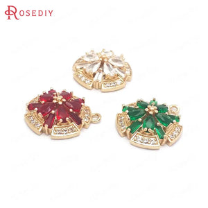 4PCS 17x20MM Champagne Brass Zircon Flower Charms Pendants