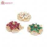4PCS 17x20MM Champagne Brass Zircon Flower Charms Pendants