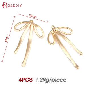 4PCS 18K Brass Bow Charms Pendants Jewelry Making Supplies