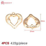 4PCS 18K Brass Heart Earrings Charms Pendants DIY Jewelry Making Supplies