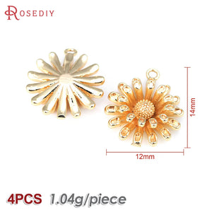 4PCS 18K Brass Sunflower Charms Pendants Diy Jewelry Making