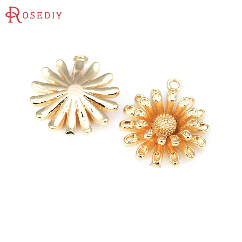 4PCS 18K Brass Sunflower Charms Pendants Diy Jewelry Making