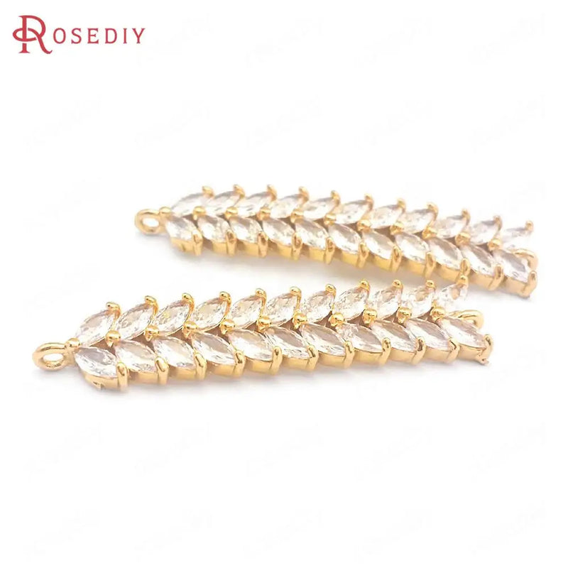 4PCS 18K Brass Zircon Wheat Ear Connect Charms Pendants DIY Jewelry