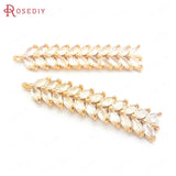 4PCS 18K Brass Zircon Wheat Ear Connect Charms Pendants DIY Jewelry