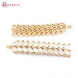 4PCS 18K Brass Zircon Wheat Ear Connect Charms Pendants DIY Jewelry