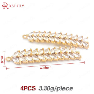 4PCS 18K Brass Zircon Wheat Ear Connect Charms Pendants DIY Jewelry
