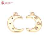 4PCS 18K Brass Zircon Star Moon Charms Pendants for DIY Jewelry Making