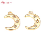 4PCS 18K Brass Zircon Star Moon Charms Pendants for DIY Jewelry Making