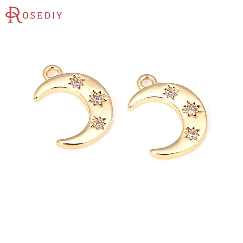 4PCS 18K Brass Zircon Star Moon Charms Pendants for DIY Jewelry Making