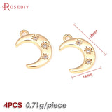 4PCS 18K Brass Zircon Star Moon Charms Pendants for DIY Jewelry Making