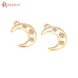 4PCS 18K Brass Zircon Star Moon Charms Pendants for DIY Jewelry Making