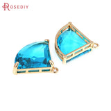 4PCS 18K Brass Glass Fan Shape Charms Pendants Jewelry Supplies