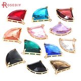 4PCS 18K Brass Glass Fan Shape Charms Pendants Jewelry Supplies