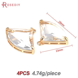4PCS 18K Brass Glass Fan Shape Charms Pendants Jewelry Supplies