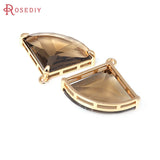 4PCS 18K Brass Glass Fan Shape Charms Pendants Jewelry Supplies