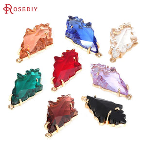 4PCS 18K Brass Glass Tree Leaf Charms Jewelry Supplies for Women