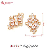 4PCS 18K Brass Zircon Flower Connect Charms Diy Jewelry Making Necklace Earrings