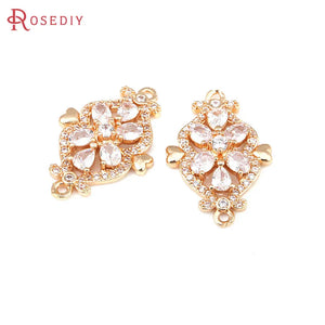 4PCS 18K Brass Zircon Flower Connect Charms Diy Jewelry Making Necklace Earrings
