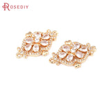 4PCS 18K Brass Zircon Flower Connect Charms Diy Jewelry Making Necklace Earrings