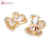 4PCS 18K Brass Zircon Butterfly Charms Pendants Jewelry Making