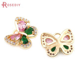 4PCS 18K Brass Zircon Butterfly Charms Pendants Jewelry Making