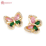 4PCS 18K Brass Zircon Butterfly Charms Pendants Jewelry Making