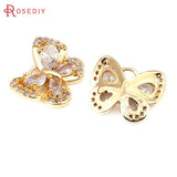 4PCS 18K Brass Zircon Butterfly Charms Pendants Jewelry Making